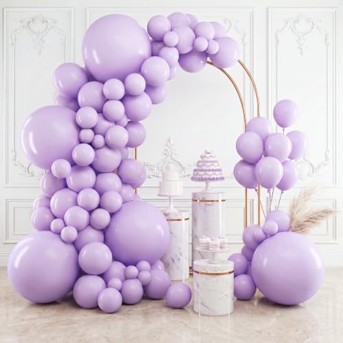 RUBFAC 154pcs Pastel Purple Balloons Different Sizes 18 12 10 5 Inches Light Lavender Lilac Garland Arch Kith for Mother's Day Engagement Anniversary Birthday Wedding Baby Shower Party Decoration - color: Pastel Purple