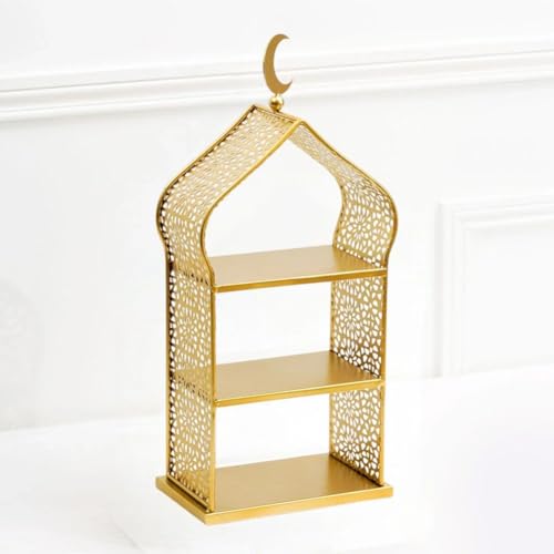 Ramadan Serving Tray 3 Tiered Metal Dessert Stand Cupcake Tower Cake Holder Stand Tiered Serving Tray for Islam Muslim Eid Mubarak Party Table Decor - size: 20*12*45cm