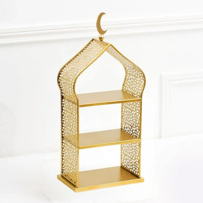 Ramadan Serving Tray 3 Tiered Metal Dessert Stand Cupcake Tower Cake Holder Stand Tiered Serving Tray for Islam Muslim Eid Mubarak Party Table Decor - size: 20*12*45cm