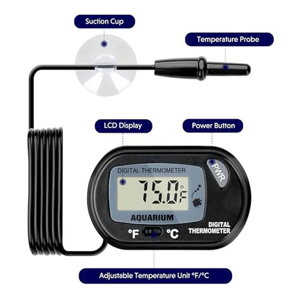 iPower 4 by 7-Inch 4W Reptile Heat Mat, LCD Digital Aquarium Thermometer, Under Tank Warmer Terrarium Heat Pad for Turtles Lizards Frogs and Other Small Animals, Multi Sizes - size: 4" x 7", style: Heat Pad + Thermometer