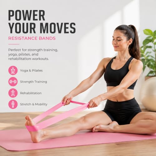 Resistance Bands Set of 5, Skin-Friendly Exercise Loop Bands for Legs and Glutes, Elastic Workout for Home Gym Fitness, Yoga, Pilates, Strength Training & Physical Therapy - color: Pink
