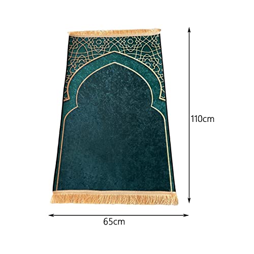 Rectangle Muslim Prayer Rug Decoration Embroidered Ramadan Gift Elegant Soft for Eid Bedroom Adult Kids Meditation Indoor Outdoor, Green