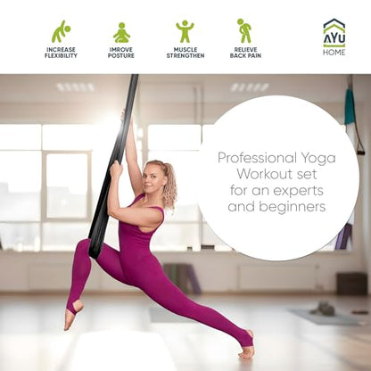 AyuHome Aerial Silks Kit for Home - Premium Yoga Swing for Adults with 660 lbs Capacity - Versatile Aerial Yoga Hammock for Gymnastics Training - color: Aerial silk - Black
