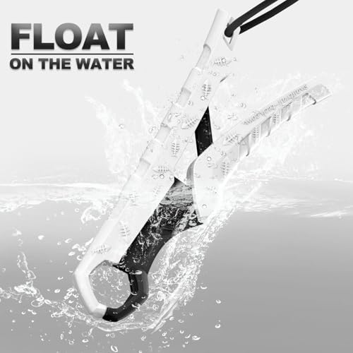 7.5'' Floating Fish Gripper, Fishing Grabber | Catfish Mouth Pliers, Caught Bass Holder, Fish Scale Hook Clamp, Saltwater Lip Grip Tool with Lanyard, Gifts for Men - color: White-black