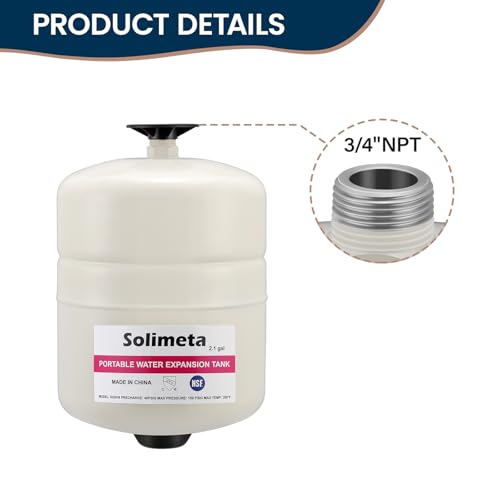 2.1 Gallon Potable Water Expansion Tank With Adjustable Wall Mounting Bracket and 2-1/2" Water Pressure Test Gauge 3/4" FemaleHose Thread,0-200 psi - style: 2.1 gallon with gauge and bracket