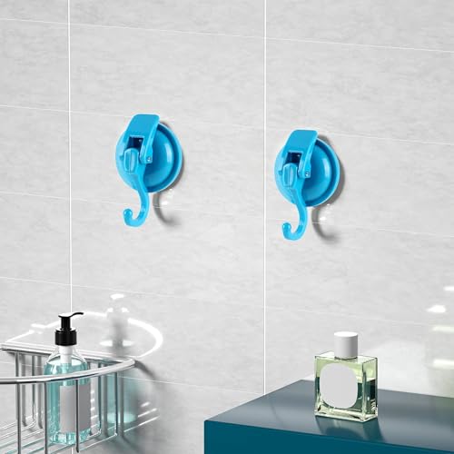Heavy Duty Vacuum Suction Cup Hooks, Blue Plated Polished Super Suction for Kitchen Bathroom, 2 Pack - color: Blue