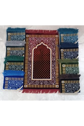 SODEF 5 Piece Velvet Prayer Rug Set | 400g Each | Shipinger Pattern Islamic Prayer Mat | Hajj Umrah Gift | Assorted Colors 27.6 x 43.3 inches | Cotton Material - asorti, 28x43 inch