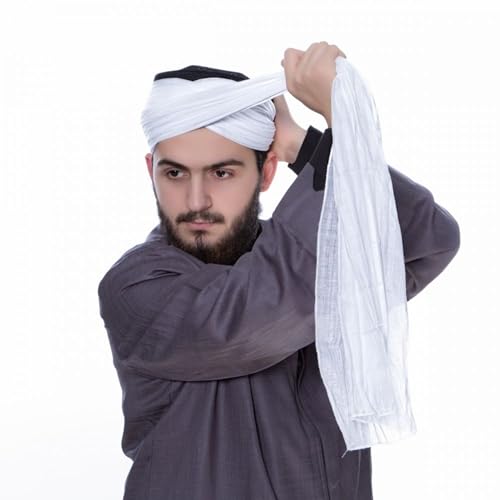 Lux Islamic Prayer Turban, Sarik, Muslim Men Headscarf | Namaz Turban, Shawl Keffiyeh, Cotton Wrapping Fabric - color: White