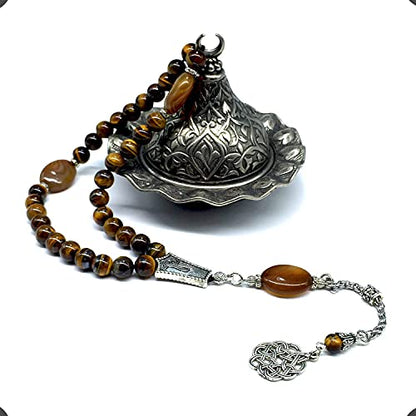 Design -Tiger Eye Stone Series Worry Beads - Prayer Beads Tesbih-Tasbih-Tasbeeh-Misbaha-Masbaha-Subha-Sebha-Sibha-Rosary (Elegance Tiger Eye Stone (8mm -33 Beads)) - color: Elegance Tiger Eye Stone (8mm -33 Beads)