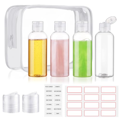 Travel Bottles for Toiletries 3.4oz 4 Pack TSA Approved Leak-Proof Travel Size Containers Squeezable Empty Plastic Toiletry Bottles for Shampoo, Conditioner, Body Wash (Clear) - color: E-Clear