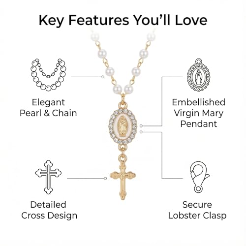 Car Rosary for Car, Steering Wheel Charm, Steering Wheel Rosary Charm with Virgin Mary & Cross, Cars Accessories for Rearview Mirror Protection Decor - style: A