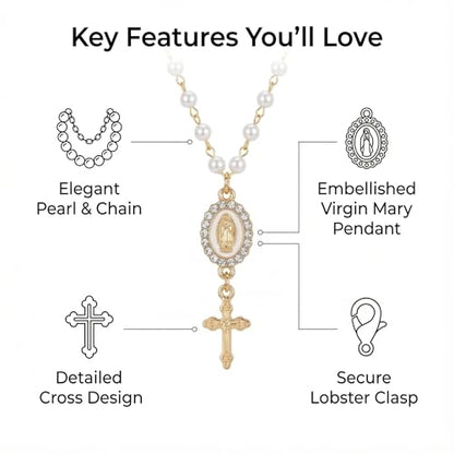 Car Rosary for Car, Steering Wheel Charm, Steering Wheel Rosary Charm with Virgin Mary & Cross, Cars Accessories for Rearview Mirror Protection Decor - style: A