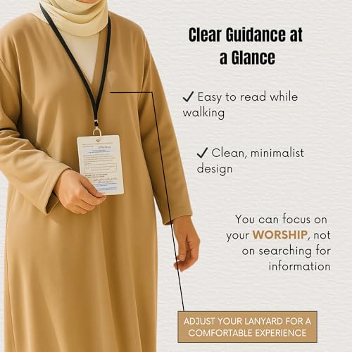 Umrah Guide – Umrah Dua Cards | Step-by-Step Portable Umrah Guide with Pouch & Adjustable Lanyard – Waterproof & Durable