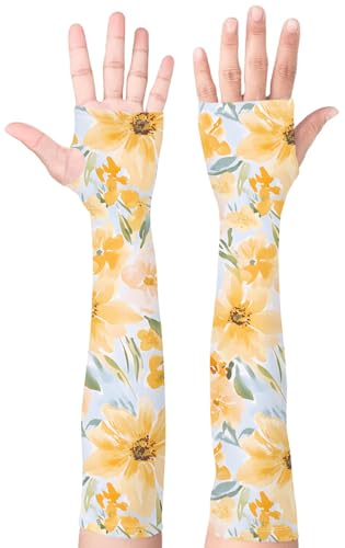 Bebila Gardening Sleeves for Women Farm UV Sun Protection Anti-Scratch Cooling Sleeves with Thumb Hole Arms Cover Outdoors - color: Chrysanthemum
