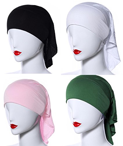 4 X Womens Muslim Mini Inner Hijab Caps Underscarf - color: W+b+pink+armygreen