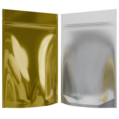 Mylar Style Barrier Bags – Zipper w/Heat Seal – 100 Bags (Gloss Gold/Clear, 1 Ounce - 6?x9.25?x2.33?) - color: Gloss Gold / Clear, size: 6x9.25x2.33 Inch (Pack of 100)