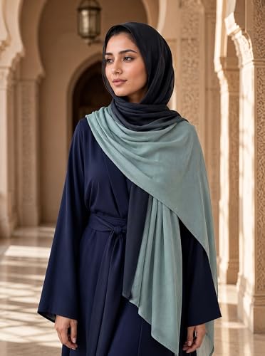 Modal Feel Hijab Scarf for Women, Lightweight Ombre Dual Color - color: 3#cyanblack