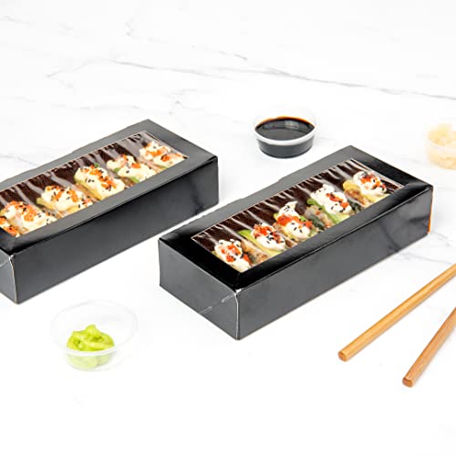 Restaurantware Sakura Vision 8 x 3.5 x 1.8 Inch Sushi Boxes 50 Disposable Take Out Boxes - Built-In Lid Clear Window Black Paper Rectangle Boxes For Sushi Maki Or Sashimi - size: Medium