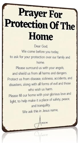 Funnysign Christian Gifts Prayer for Protection of The Home Religious Tin sign for Home Church Prayer Room Office Chapel Decor 8x12 Inch(3987) - color: Brown