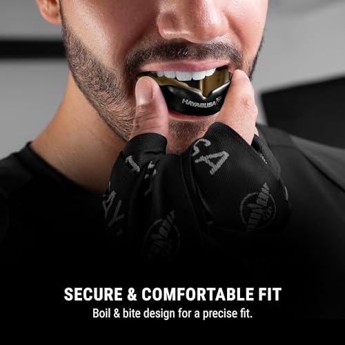 Hayabusa Combat Sports Mouth Guard Youth, Kids and Adult Sizes Comes with Case - Black/Gold, Adult - color: Black/Gold, size: Adult