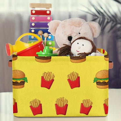 Storage Basket Burger Fries Storage Bins with Handles Polyester Storage Boxes Collapsible Nursery Baskets for Bathroom Living Room,1 Pack - size: 1 Pack