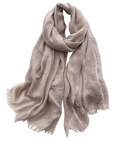 Solid color cotton and linen scarf, wrinkled all season versatile long sunscreen fashionable shawl - color: Khaki