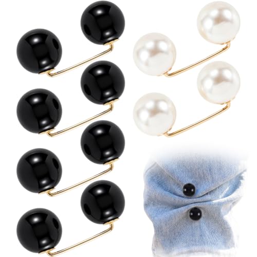 Pearl Brooches for Women, Faux Pearl Shawl Pins Sweater Clip, Decorative Safety Pins Pant Hem Clips Length Adjuster - color: style1,black,beige,8pcs