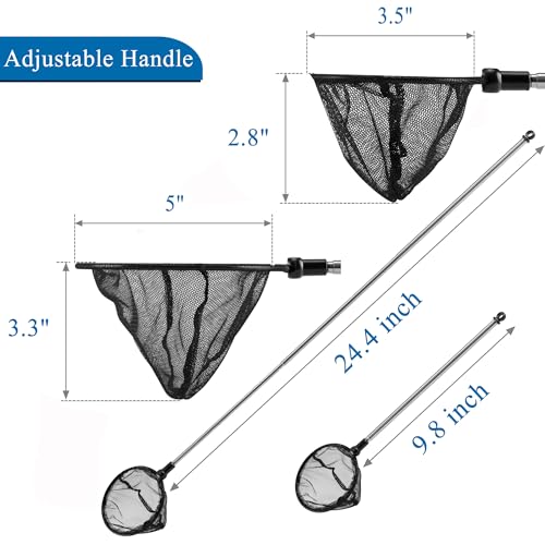 Lpraer Aquarium Fish Net with Extendable Stainless Steel Long Handle Fine Mesh Net for Fish Tank - size: 3.5+5 inch-2 Pack Bundle