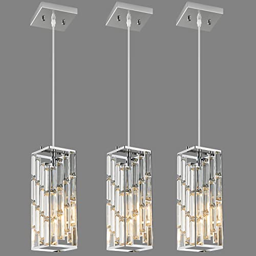 Chrome Pendant Lighting Modern Pendant Light, Mini Crystal Chandeliers,Adjustable Pendant Light Fixture for Kitchen Island Dinning Room Bedroom (3 Pack) - color: Chrome, size: 3-Pack