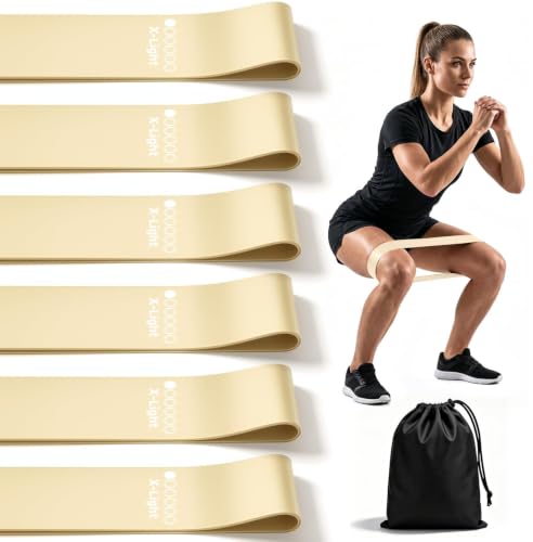 6-Pack Premium Natural Rubber Thickened Workout Resistance Bands Set for Home Gym & Physical Therapy, Anti-Snap Durable Exercise Bands for Full Body Strength Training, Legs, Glutes, Multi-Level - color: X-Light-6 Set-Apricot rice brown