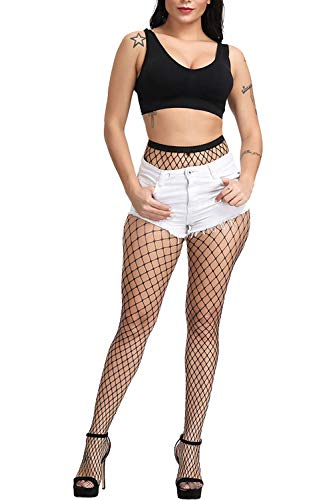 E-Laurels Womens High Waist Patterned Fishnet Tights Suspenders Pantyhose Thigh High Stockings Black - color: Black L Hole