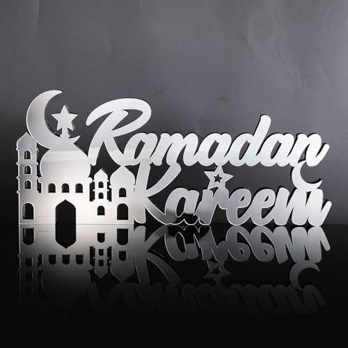 Islamic Tabletop Decors Ramadan Mubarak Sign Ramadan Kareem Sign Eid Decoration Islamic Home Decor Ramadan Gifts Wooden Letter Ramadan Table Sign Eid Mubarak Tabletop (Silver,Ramadan Kareem) - color: Silver, style: Ramadan Kareem