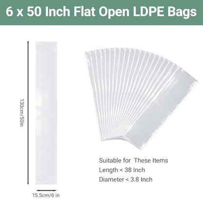 Plastic Poster Sleeves, 20 Pack 6 x 50 Inch Acid-Free Clear Storage Bag, Waterproof Flat Open Poly Long Narrow Tube for Blueprint, Collection, Painting Artwork, Fishing Rod and Umbrella, 2Mil - size: 6 x 50 Inch