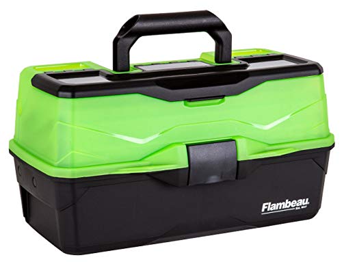 Flambeau Outdoors 6383 3-Tray Tackle Box, 32 Compartments, Frost Green | Cantilever 3-tray box, 32 compartments with 13 removable dividers, bulk base storage, Draw Tite latch, frost green - color: Frost Green/Black