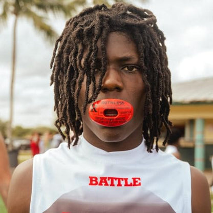 Battle Sports Oxygen Football Mouthguard | Maximum protection with a safe secure comfortable fit, Built-in airflow channels for easy breathing, No boiling required - color: Black/Neon