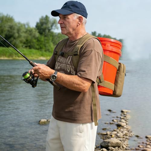 Utility Bucket Backpack 6 Gallon Bucket Backpack Strap for Fishing, Hunting, Apple Picking (only Backpack) - color: Brown