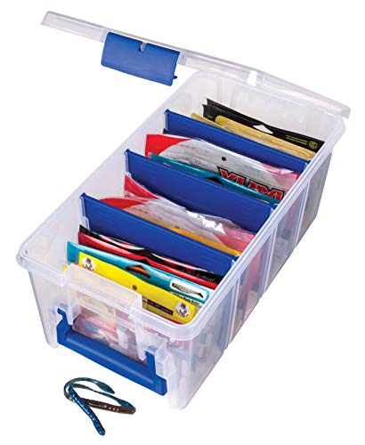 Flambeau Outdoors Super Half Satchel Soft Bait Organizer, Zerust, Clear | Organizes soft bait packages upright in 4 compartments with 3 Zerust dividers. Translucent lid and base, clear - size: 15x8x6.25-Inch