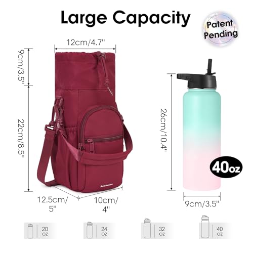 sportsnew 40oz Insulated Crossbody Water Bottle Bag Gym Hiking Phone Pocket | Water-resistant Lining, Padded Strap, Top Handle, Drawstring, Phone Pocket, Elastic Slots, Built-In Key Clip for Gym Walking - color: Red