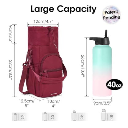 sportsnew 40oz Insulated Crossbody Water Bottle Bag Gym Hiking Phone Pocket | Water-resistant Lining, Padded Strap, Top Handle, Drawstring, Phone Pocket, Elastic Slots, Built-In Key Clip for Gym Walking - color: Red