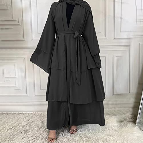 Muslim Abaya Dress for Women - Long Sleeve Islamic Dubai Abaya Cardigan Robe - Middle East Prayer Dress with Hijab - color: #A: Black, size: XX-Large