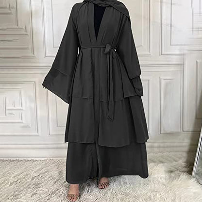 Muslim Abaya Dress for Women - Long Sleeve Islamic Dubai Abaya Cardigan Robe - Middle East Prayer Dress with Hijab - color: #A: Black, size: XX-Large