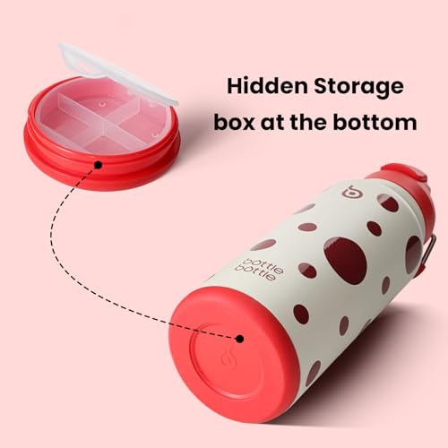 BOTTLE BOTTLE 32oz Insulated Water Bottle with Pill Box | Stainless Steel,Sport Water Bottle, with Straw Dual-use Lid and Pill Box, Design for Gym - color: Polka Pop