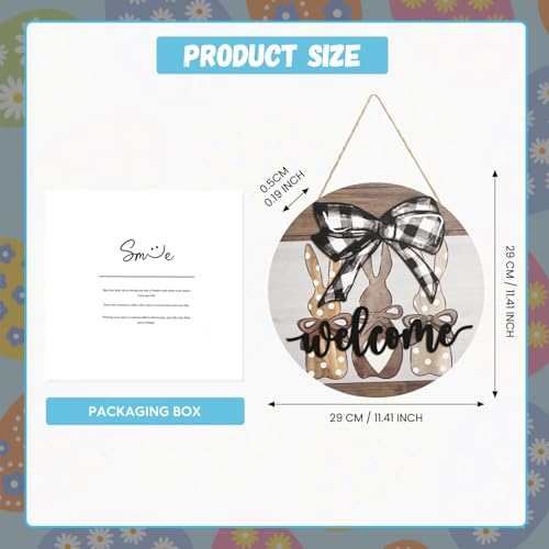 Smile Round Wooden Easter Welcome Sign - Plaid Bow & Polka Dot Bunny Design, Farmhouse Style Hanging Door Decor for Spring Holiday Home Accent - style: Easter Bow