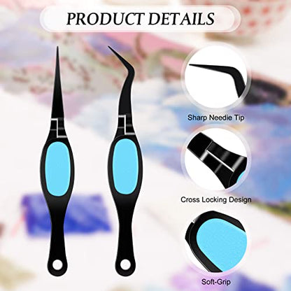 Chumia Craft Tweezer Precision Curved Straight Fine Tip Craft, Black and Blue - color: Black and Blue