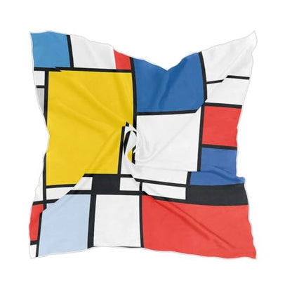 Bolaz Women's Square Silk Hair Scarves and Wraps Headscarf Abstract Head Neck Scarf Bandana 24inch - color: Abstract Geometrical Red Yellow