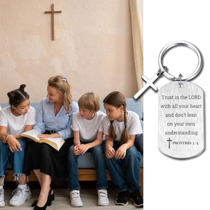 Inspirational Scripture Keychain with Cross - Bible Verse Matte Key Chain Religious Gift for Christian - style: Proverbs 3:5