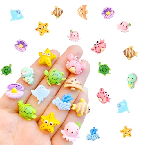 100 pcs Mini Ocean Resin Animals Plastic Animals Marine Miniature Aquarium Ornaments Decorations for DIY Fish Tank Potted Micro Fairy Garden Dollhouse (100PCS Marine Animal Set) - style: 100PCS Marine Animal Set