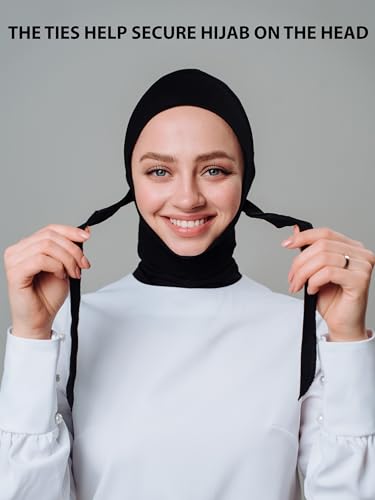 Hijab Undercap with Ties for Secure Fit – Muslim Underscarf for Women - color: Black