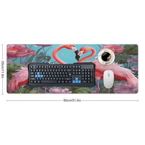 Large Size Gaming Mouse Pad Flamingo Love Flowers Desk Mat Non-Slip Base Waterproof Desktop Writing Pad for Office Home - color: Flamingo Love Flowers, size: 30x80cm