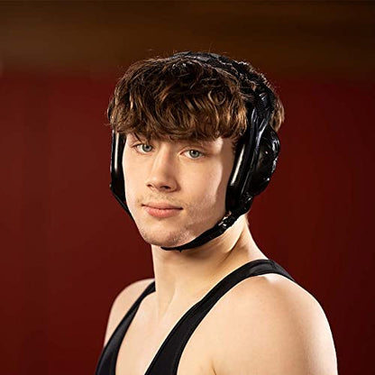 Matman Triforce Adult Wrestling Headgear – Men & Women’s Lightweight & Ergonomic Ear Guards for Wrestling, BJJ & MMA - color: Black